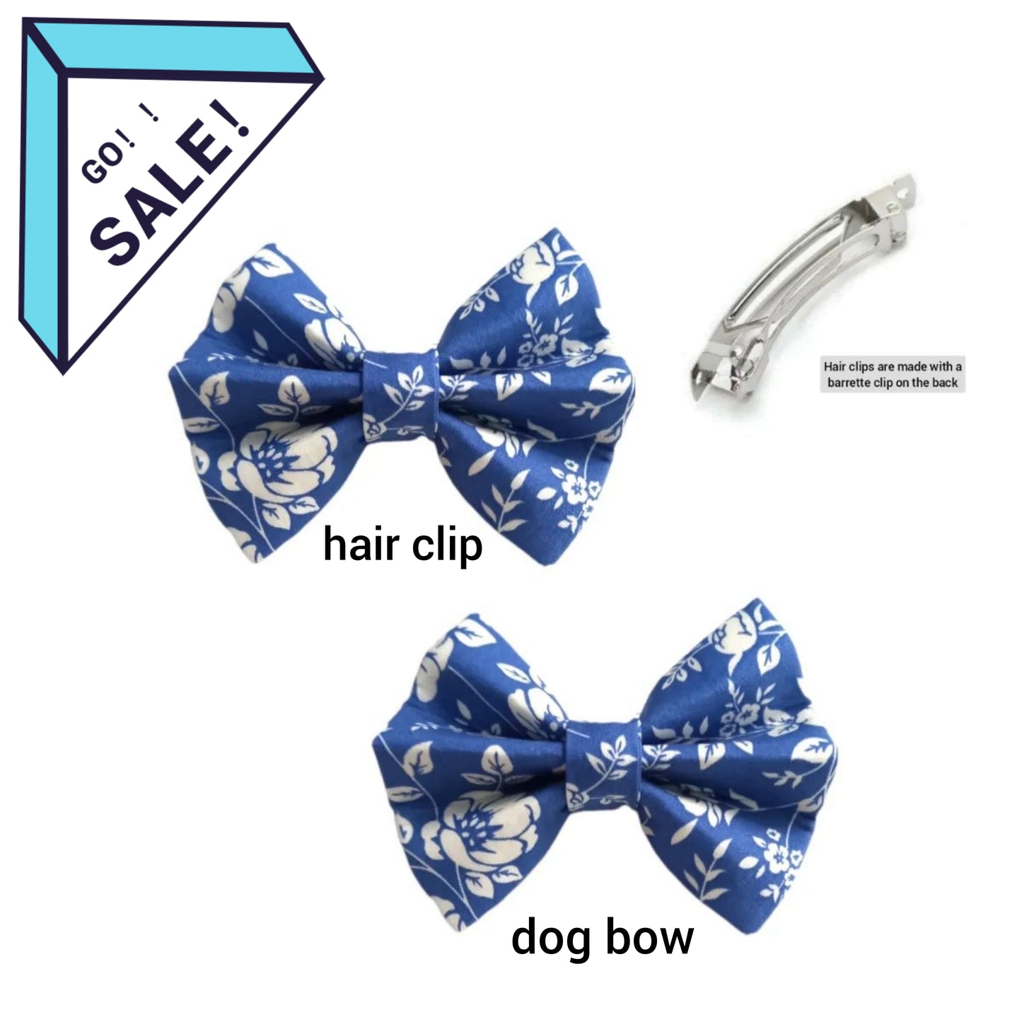 SALE| Bow Tie & Matching Hooman Hair Clip (Floral Blue & White)